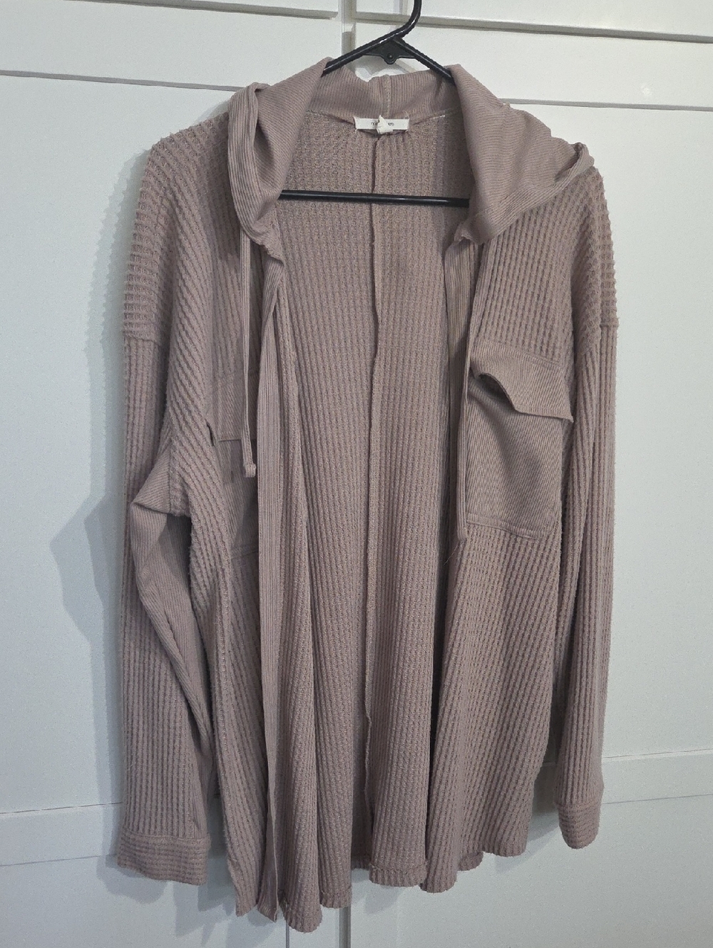 Light Mauve Little Waffle Knit Hooded Cardigan